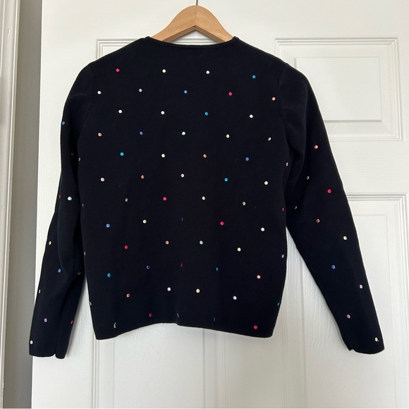 Alexandra Bartlett Black Cardigan Sweater with Embroidered Rainbow Polka Dots - Picture 3 of 4